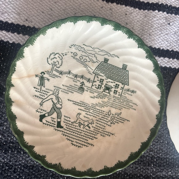 Set of Vintage Green and Cream Decorative Plates - Picture 6 of 10